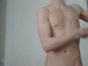 Boy playing Beat Saber while naked and hard