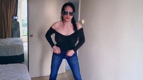 Asian Ladyboy's Tight Jeans Burst Big Tits Cum Gush Destroyed