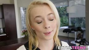 Petite blonde teen Maddy Rose deepthroats big cock