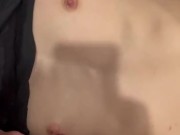 Skinny glasses blowjob and cum on flat chest