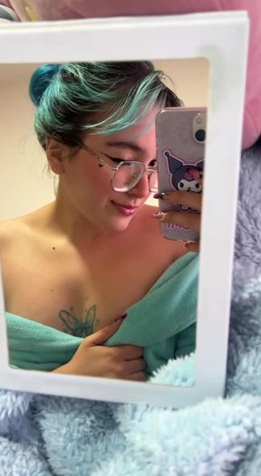 Busty blonde pygmy shows off her body in a bedroom setting