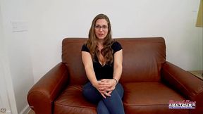 Lovely Busty Brunette Kay Lee Masturbates On The Couch With A Sex Toy!