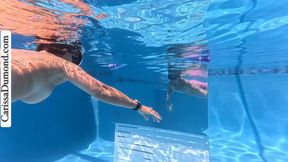 Carissa strips off her panties and dances nude underwater in the mirror