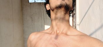 Teen boy Bathroom bathing skinny slim body type