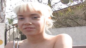 Fresh-faced blonde teen swallows schlong