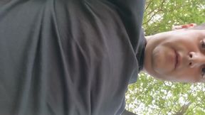 Smoking Outdoor and Showing Balls and Soft Uncut Cock