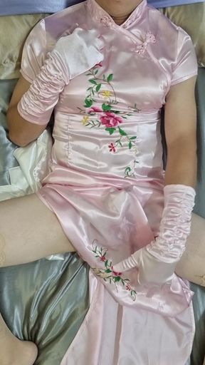 Masturbating in a traditional satin chinese dress