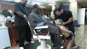 ”Bound sub anal fucked at barbershop”