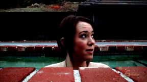 Ashley Shannon interviewed by the swimming pool