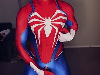 spider-man fucking a toy with a big goofy grin