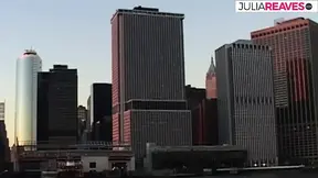 Horny blonde fingers pussy while getting fucked by a monster cock