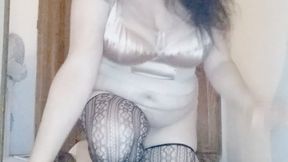 Retro lingerie and fishnet stockings on my knees solo session