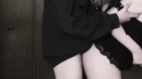 Wtf! Girl in Skirt and Fishnet Stockings Fucking and Gets a Creampie in the Elevator!