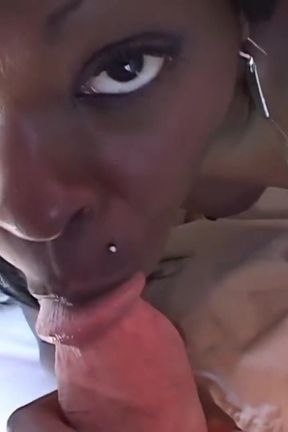 Hot black girl enjoys swallowing cum after a deepthroat blowjob session