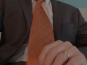 Gray suit orange tie masturbation cumshot businessman