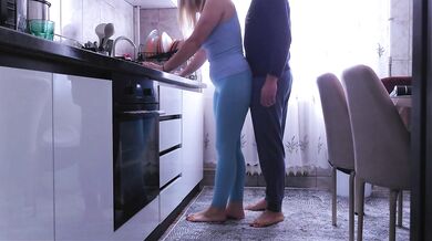 Morning wood in kitchen leaks juicy deep creampie