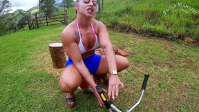 horny in the garden -revving - power tool