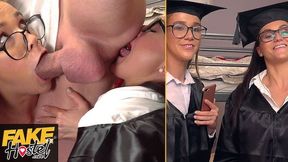 crazy University girls get their assholes sniffed before threesome with Alexis Crystal