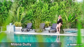 A day at the pool with a busty Latina plumper