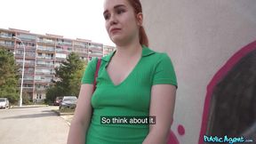 Public agent full scene &#x2013; Condom breaks &mdash;  raw sex with redheaded uni girl