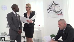 Two office guys show their skills to their new lady boss Cherry Kiss