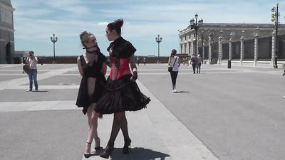 Slave on leash humiliated in public