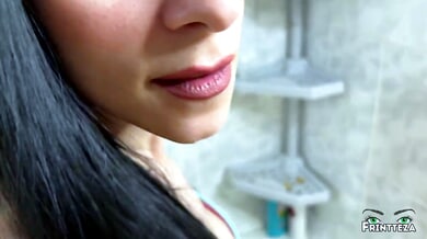 Oiled Ukrainian beauty takes creampie from behind in steamy bathroom