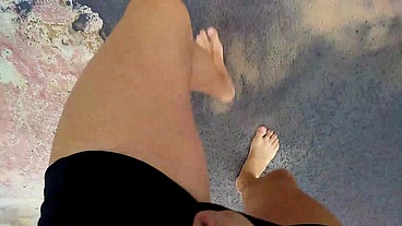 POV BEACH NERVEUS FIRST TIME OUTSIDE, DRINKING PISS, DEEP THROAT AND BLOWJOB!!!