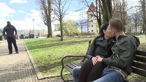 Dark Haired Babe in Red Lace Enjoys a Big Black Monster Cock as Her Man Licks Her Pussy