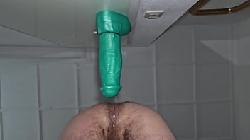 Fucking a huge dildo with view from below. Deep Anal Monster Cock - No Music