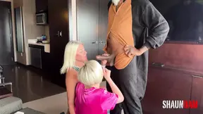 Dancing Bear gets his biggest tits played with in a milf threesome