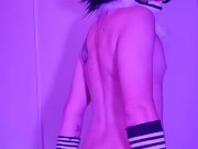 Femboy furry showing his tail and masturbating with a big toy inside for a huge cumshot