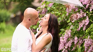 Romantic young couple has hor sensual sex in the garden park