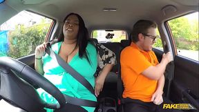 Fake Driving School - Ebony BBW takes off her BIG PANTIES and has sex in a car