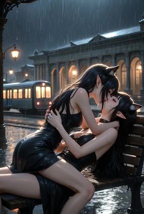 Rough catgirl lesbians play in public while staying cute and wet