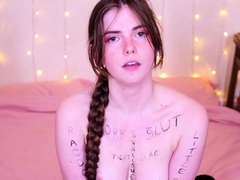 Kinky brunette wears stockings and masturbates rough