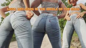 Lissa wetjeans in the middle of the road