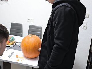 Homosexual guys have joy: We screw the Halloween Pumpkin and cum on it