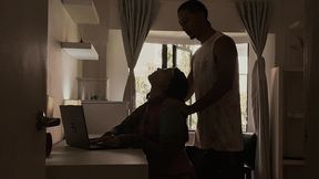porn model fucked in her home office by her much smaller roommate.