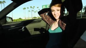 Freckled Blondie Gobbling On Large Boner In Car