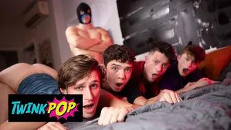 Zane dominates four eager twinks in a wild bareback orgy with Jake Preston and Shae Reynolds