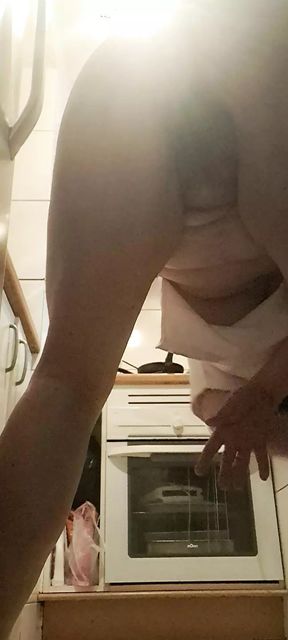 Mom cleans the kitchen floor