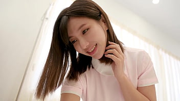 Busty Asian nurse gives a sloppy blowjob and creampied