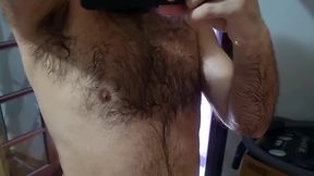 Sweaty Hairy Guy Shows Off His Body and Big Feet in Hot Masturbation Scene