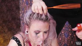 ”Slobbering sub eats cum after rough face fuck”