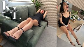 Mara Smothered By an Invisible Entity (All in black, Miniskirt, High Heels, Ballgag, B-play, B-control, Bondage)