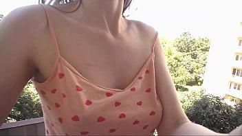 Explosive squirting from public balcony