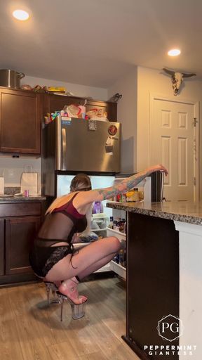 Giantess Serves up Chicken Piccata in 8-inch Heels &amp; Black Lingerie