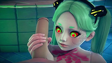 Rebecca gives a handjob in the pool - Cyberpunk Edgerunners Hentai Parody
