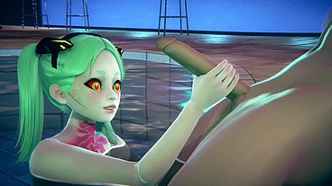 Rebecca gives a handjob in the pool - Cyberpunk Edgerunners Hentai Parody